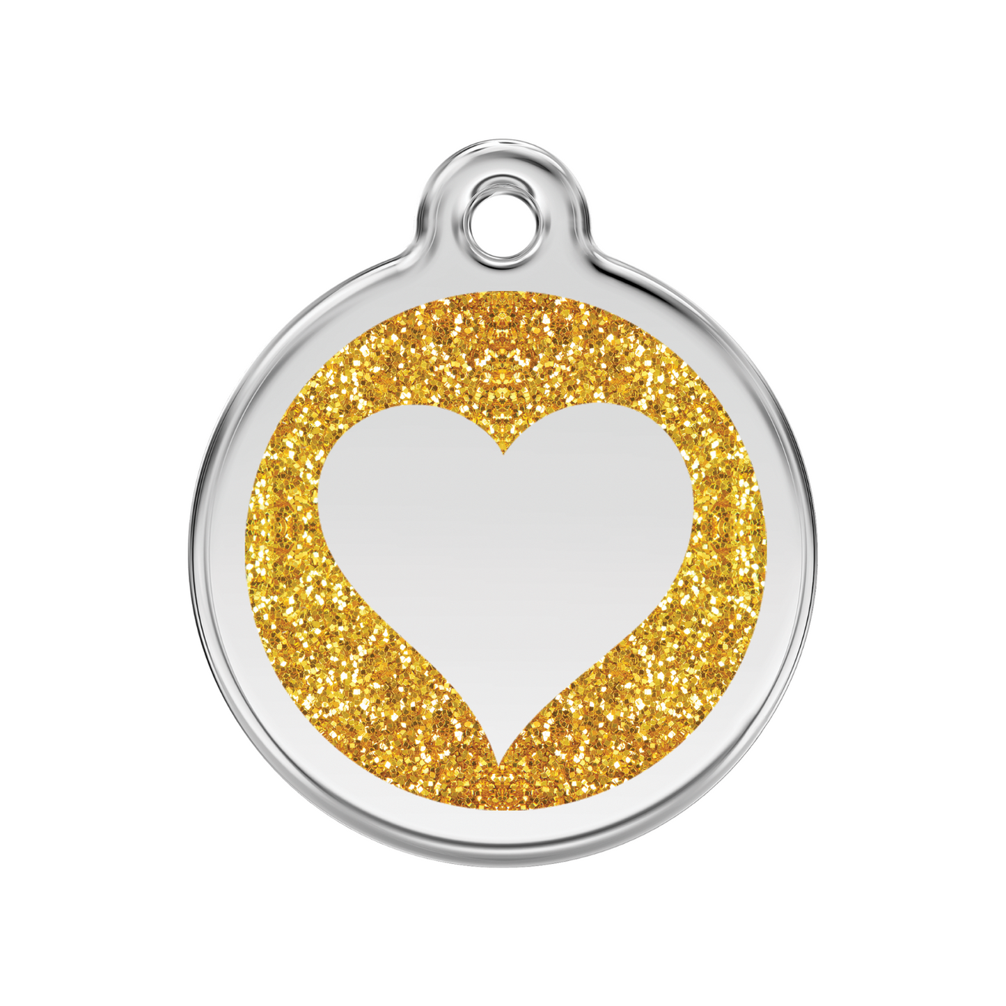 medaille identification chien paillettes dore coeur