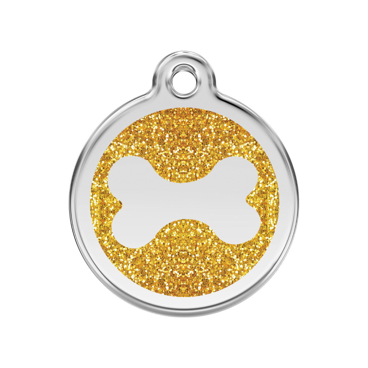 medaille identification chien paillettes os dore