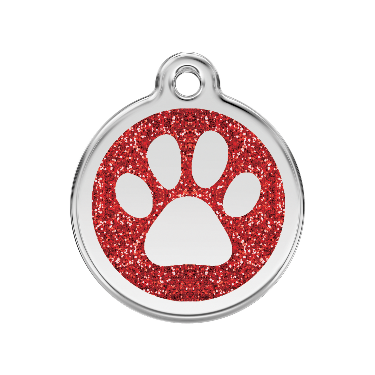 medaille identification chien paillettes patte rouge