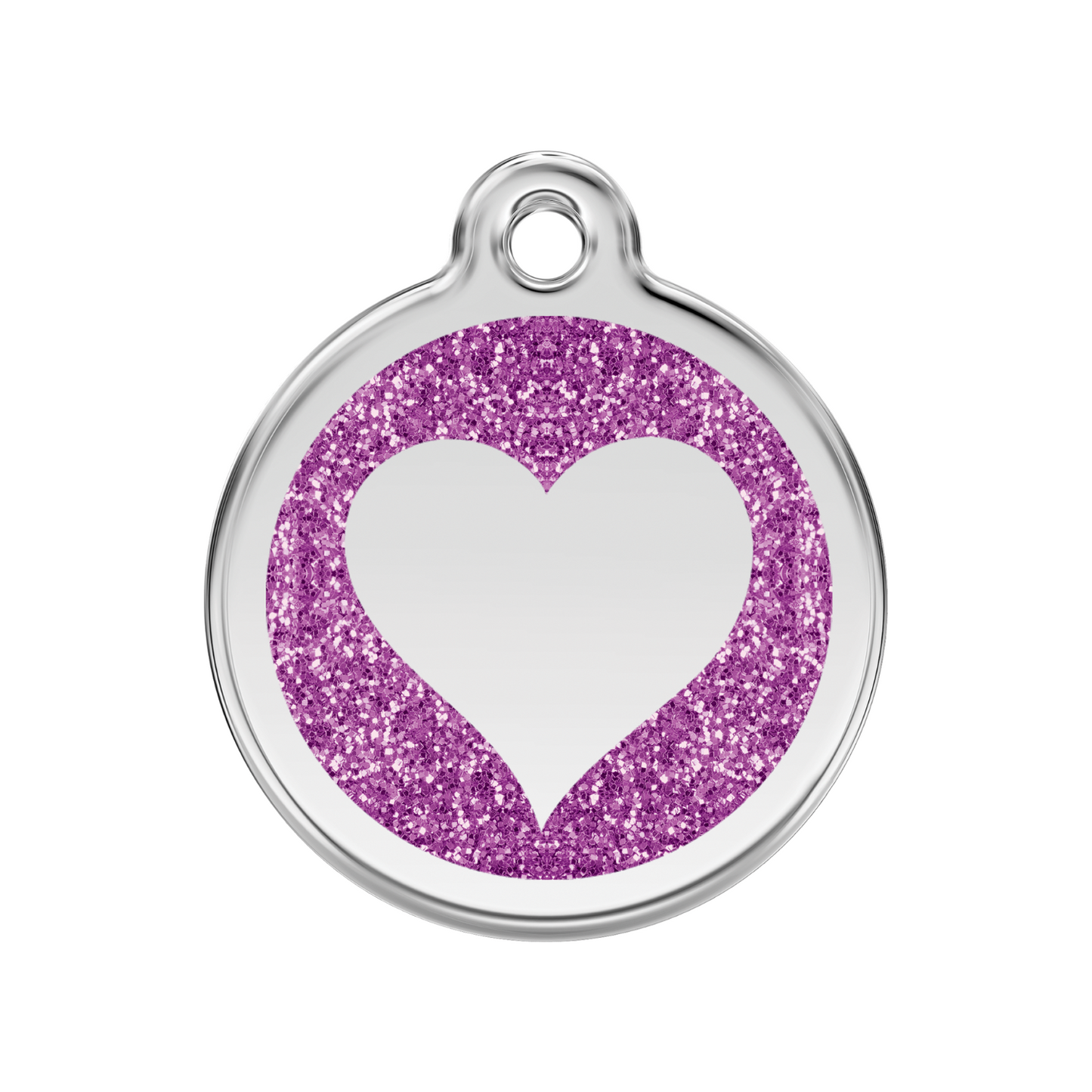 medaille identification chien paillettes violet coeur