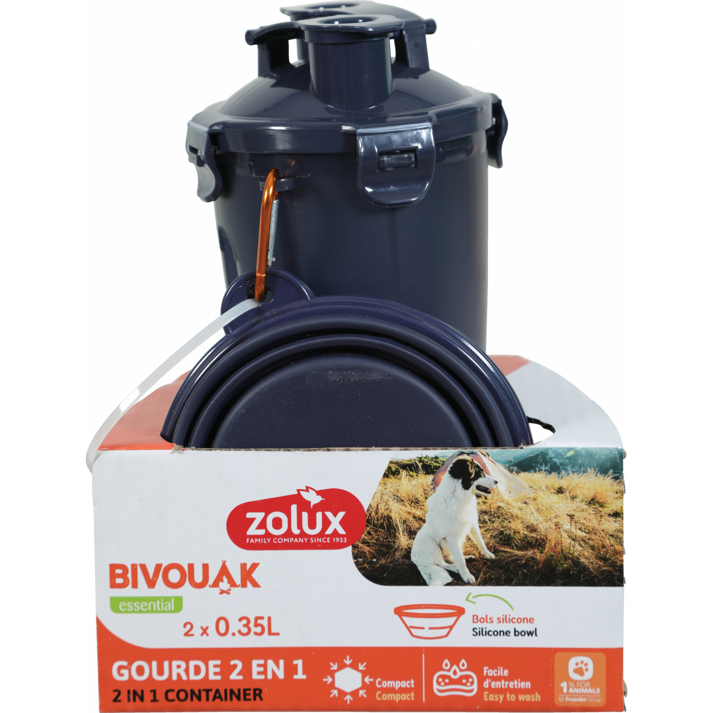 Gourde intelligente 2en1 (eau + croquettes)