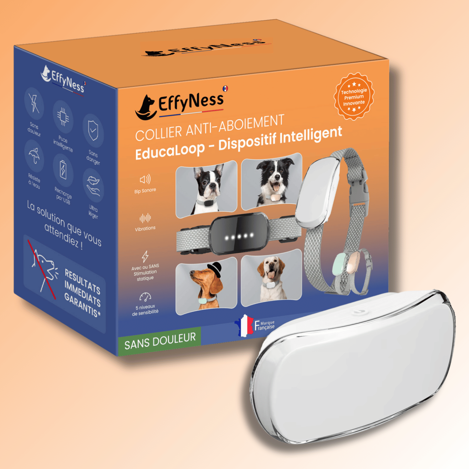 collier anti aboiement pour chien dressage education educaloop blanc