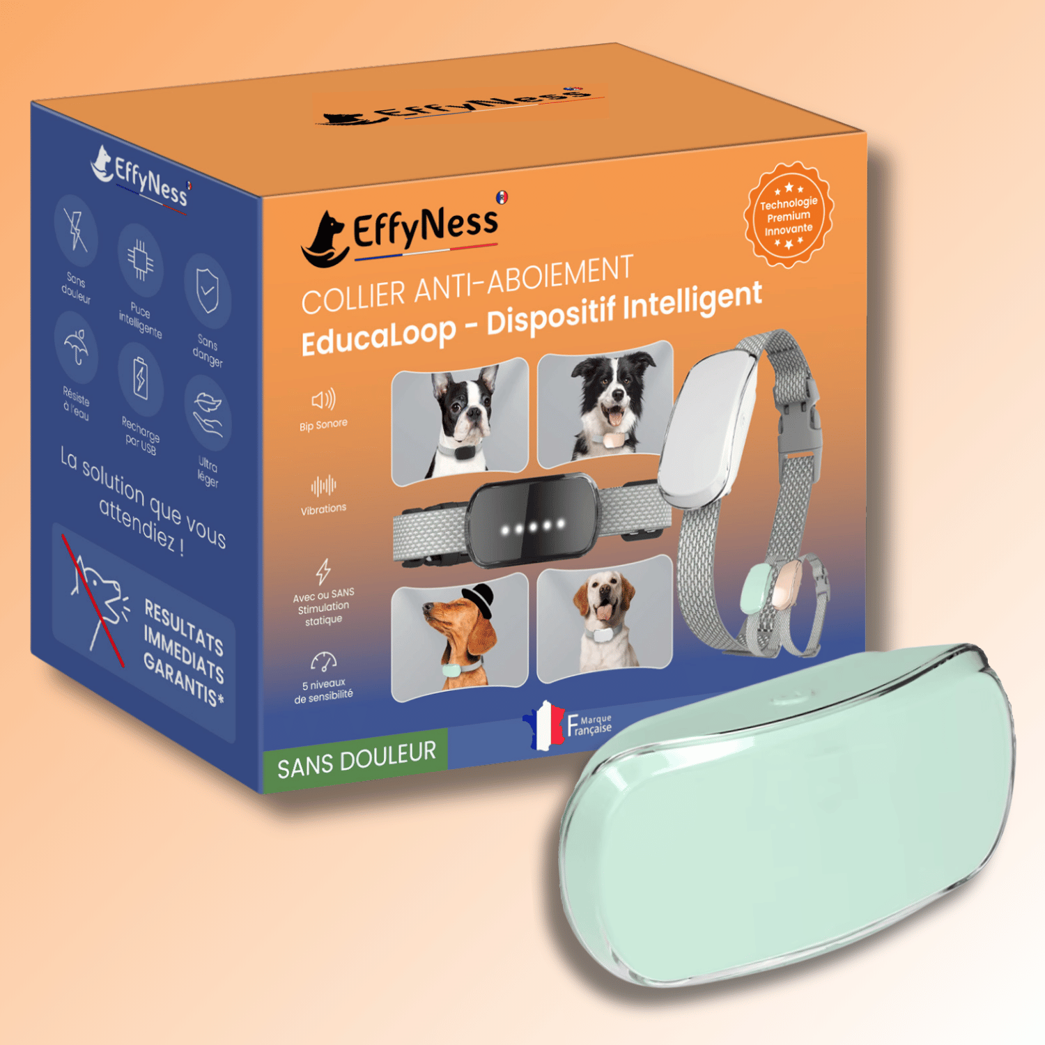collier anti aboiement pour chien dressage education educaloop vert