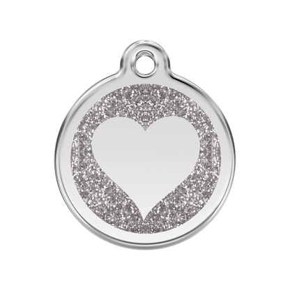 medaille identification chien paillettes argent coeur