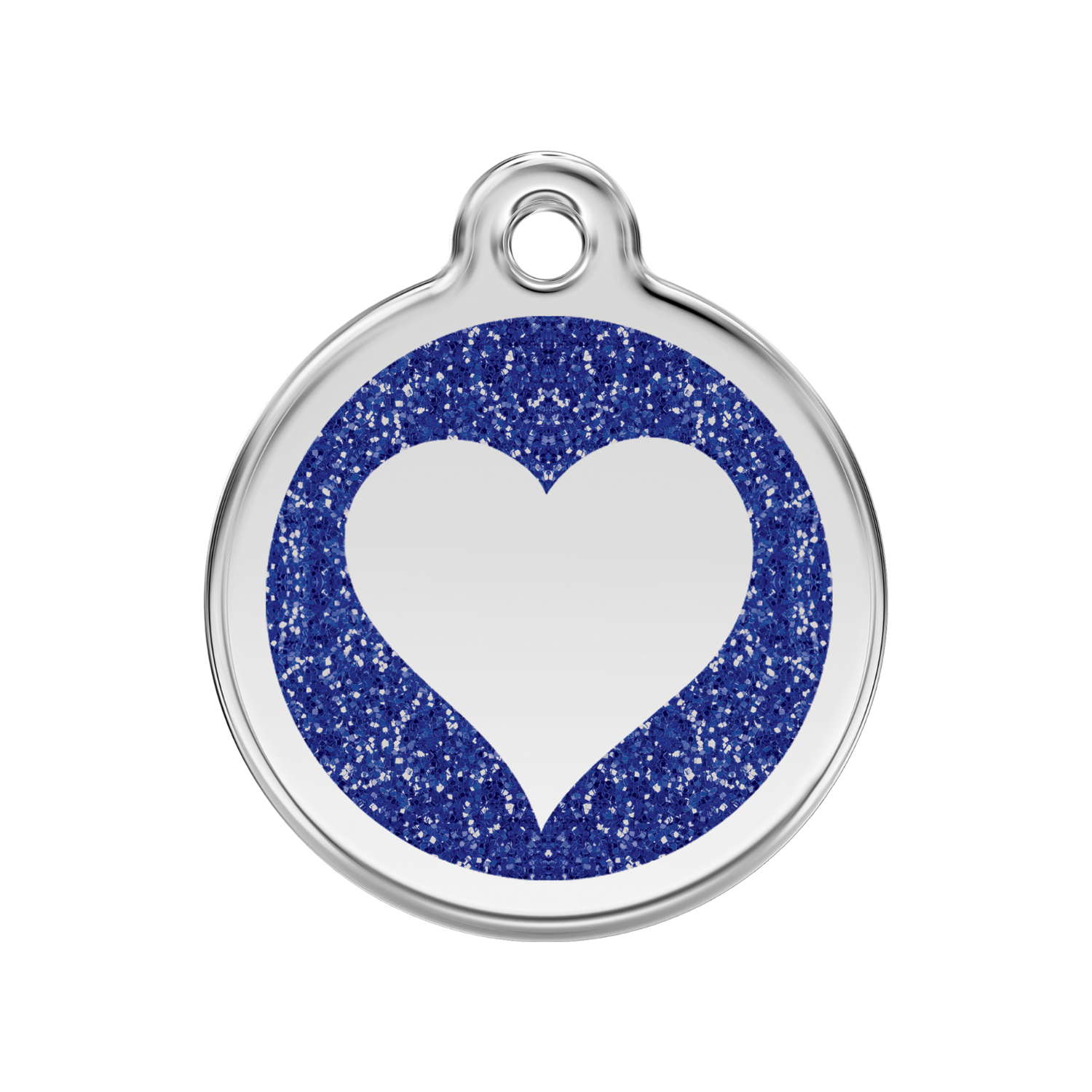 medaille identification chien paillettes bleu coeur