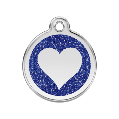 medaille identification chien paillettes bleu coeur