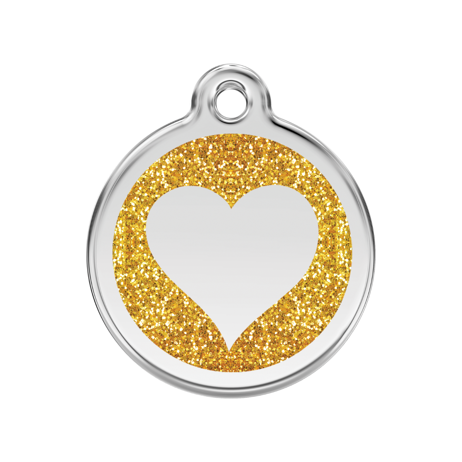 medaille identification chien paillettes dore coeur