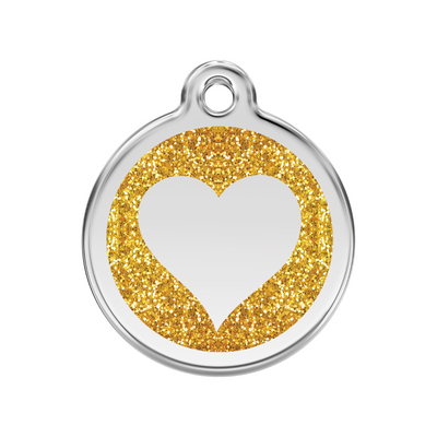 medaille identification chien paillettes dore coeur