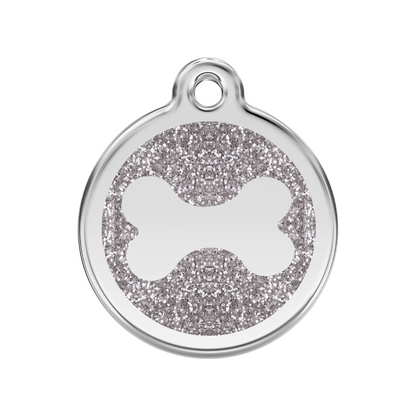 medaille identification chien paillettes os argent