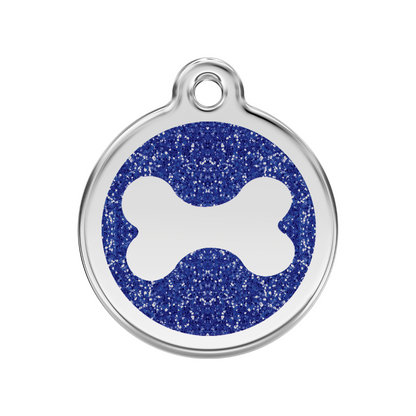 medaille identification chien paillettes os bleu fonce