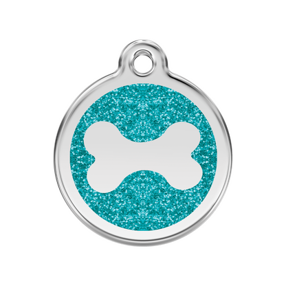 medaille identification chien paillettes os bleu turquoise
