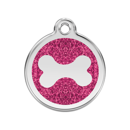 medaille identification chien paillettes os rose fuschia