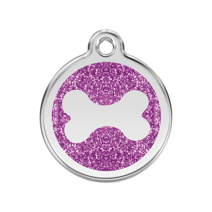 medaille identification chien paillettes os violet