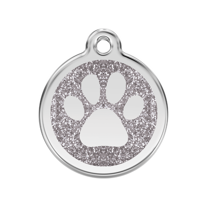 medaille identification chien paillettes patte argent