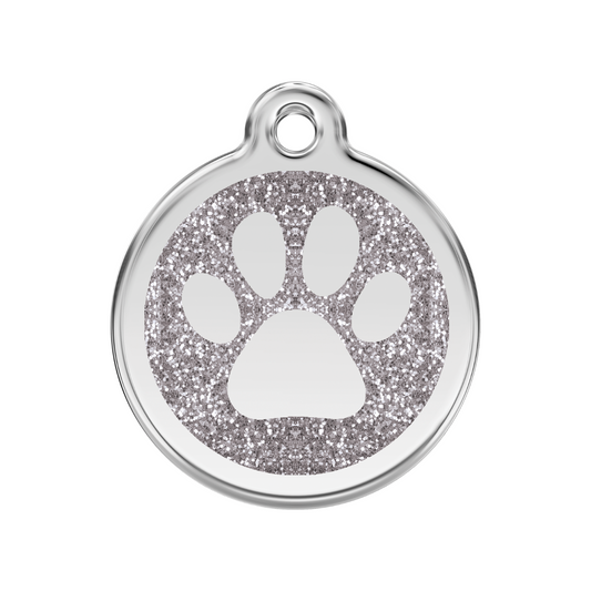 medaille identification chien paillettes patte argent
