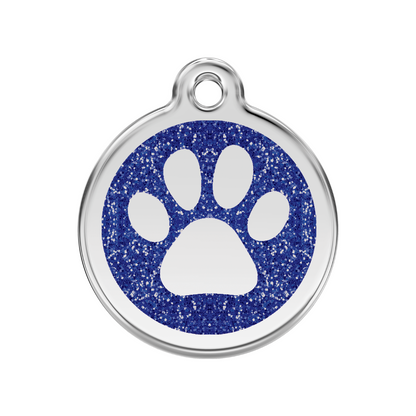 medaille identification chien paillettes patte bleu fonce