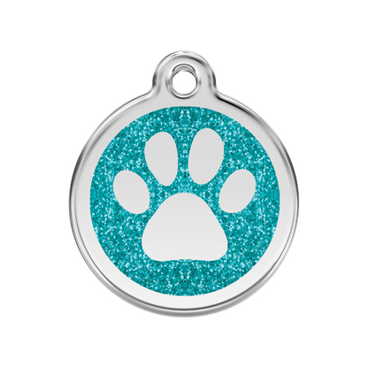 medaille identification chien paillettes patte bleu turquoise