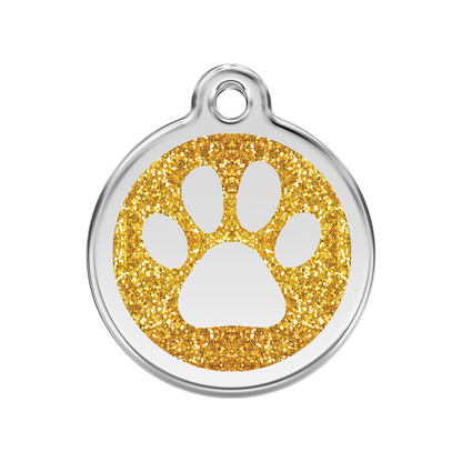 medaille identification chien paillettes patte dore