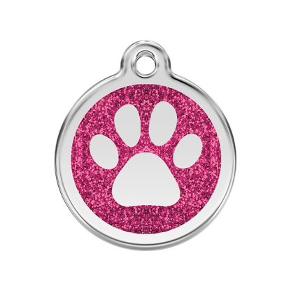 medaille identification chien paillettes patte rose fuschia