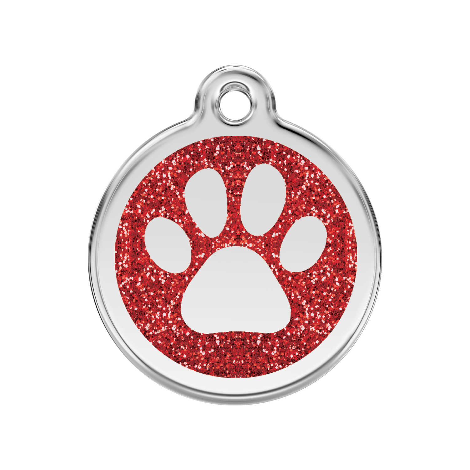 medaille identification chien paillettes patte rouge