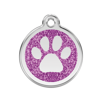 medaille identification chien paillettes patte violet
