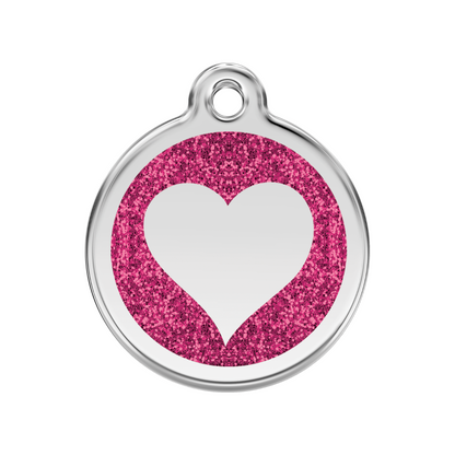 medaille identification chien paillettes rose fuschia coeur