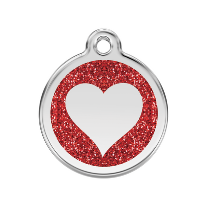 medaille identification chien paillettes rouge coeur