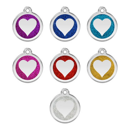 medaille identification chien paillettes toutes couleurs coeur