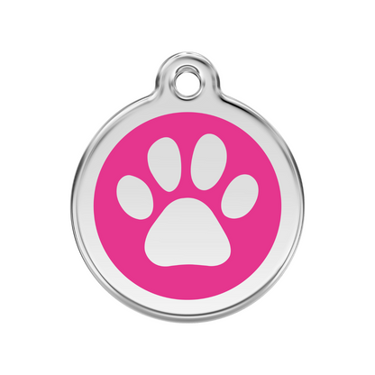 medaille identification chien patte rose fuschia