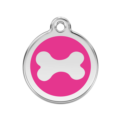 medaille identification chien rose fuschia os